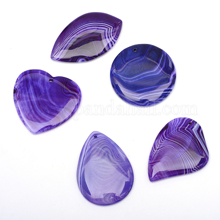 Mixed Shape Dyed Natural Striped Agate/Banded Agate Pendants G-R270-83-1