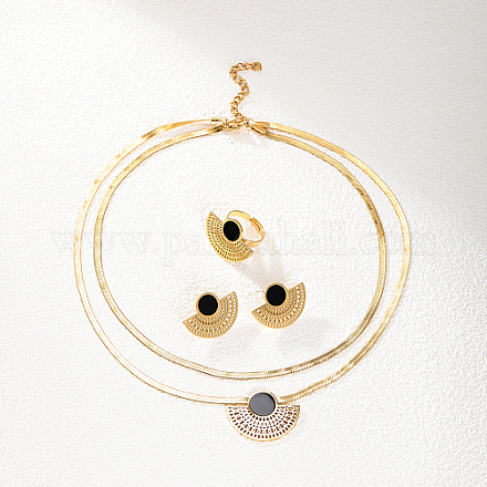 Conjunto de joyas de acero inoxidable dorado con forma de abanico VT9934-1-1