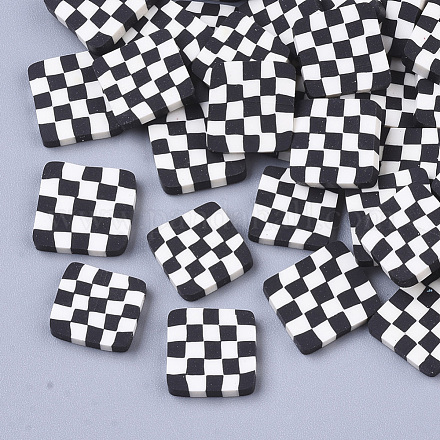 手作り樹脂クレイカボション  白黒  正方形  9~12x9~12x1~3mm  約5000個/1000g CLAY-R087-02-1