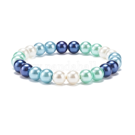 Bracciale elasticizzato da donna con perle tonde di perle di vetro BJEW-JB08388-1