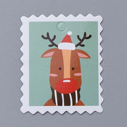 Etiquetas de papel kraft navideñas con patrón de reno/ciervo navideño CDIS-E010-02E-1