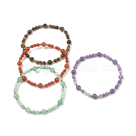 4pcs 4 Stil natürliche gemischte Edelsteine runde Perlen Stretch-Armbänder Set BJEW-TA00376-1