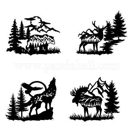 MDF木製ウォールアートデコレーション  ホームハンギングオーナメント  熊と鹿と狼  アニマル柄  300~320x230~260mm  4個/セット HJEW-WH0049-030-1