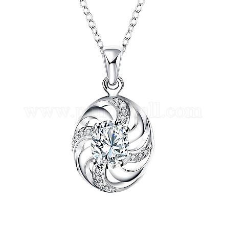 Silver Plated Brass Cubic Zirconia Oval Pendant Necklaces NJEW-BB02965-D-1