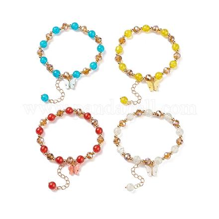 Bracelet extensible en perles de verre rondes avec breloque papillon en alliage pour femme BJEW-JB08232-1