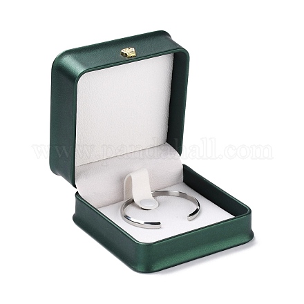Puレザージュエリーボックス  レインクラウン付き  ブレスレット包装箱用  正方形  濃い緑  9.6x9.4x5.2cm CON-C012-02A-1