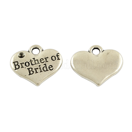 Tibetan Alloy Heart Carved Word Brother of Bride Wedding Family Charms Rhinestone Settings X-TIBEP-GC214-AS-NR-1
