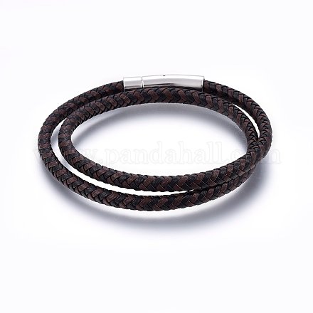 Cuero trenzado cordón envolver pulseras BJEW-E345-34A-1