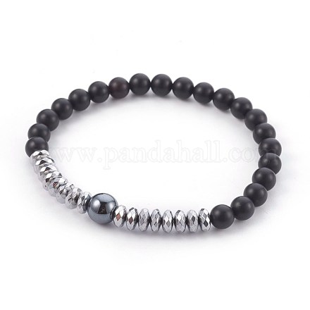 Bracelets extensibles en perles d'agate noire naturelle (teintes) BJEW-JB04011-1