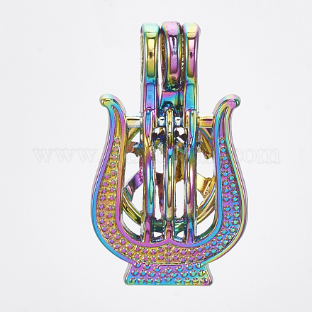 Plated Alloy Bead Cage Pendants PALLOY-S119-043-1