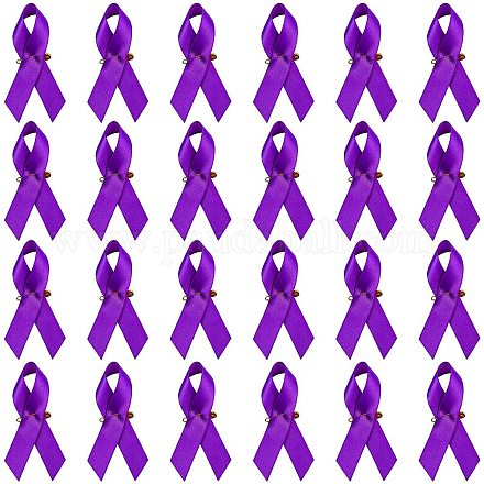 アリクラフト ポリエステル ブローチ  鉄製安全ピン付き  乳癌予防意識リボン  暗紫色  75x40x1mm JEWB-AR0001-03-1