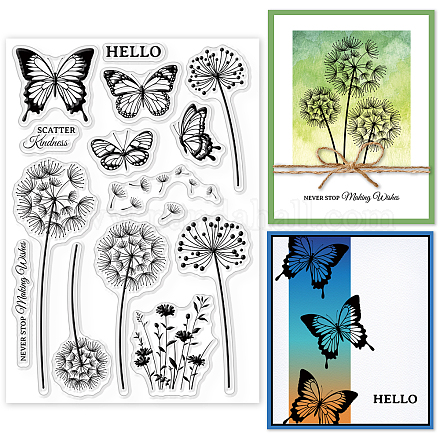GLOBLELAND Butterfly Dandelion Clear Stamps for DIY Scrapbooking Wildflower Silhouette Silicone Clear Stamp Seals for Cards Making Photo Album Journal Home Decoration DIY-WH0167-57-0363-1