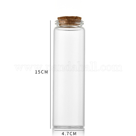 ガラス瓶  コルクプラグ付き  ウィッシングボトル  コラム  透明  4.7x15cm  容量：200ml（6.76fl.oz） CON-WH0085-73H-1