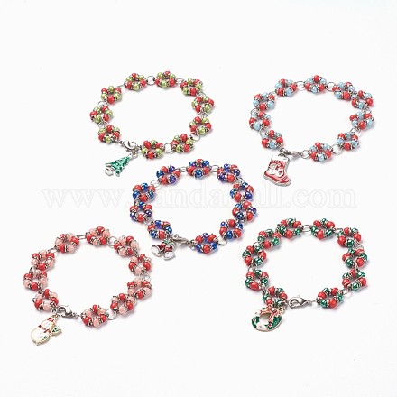 Glass Seed Beads Charm Bracelets BJEW-JB03694-1