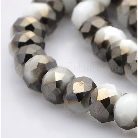 Half Plated Faceted Rondelle Electroplate White Glass Beads Strands GLAA-A024D-HP01-1