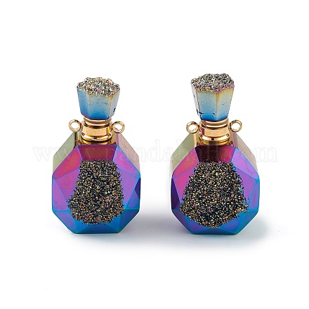Colgantes de botellas de perfume que se pueden abrir de ágata druzy natural electrochapada G-L524-10G-01-1