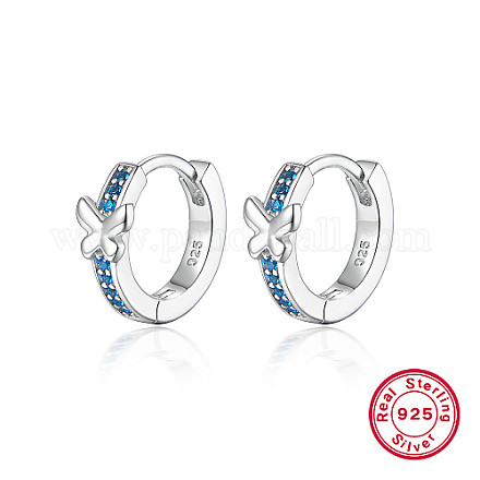 Butterfly Rhodium Plated Platinum 925 Sterling Silver Micro Pave Cubic Zirconia Hoop Earrings GD5193-2-1