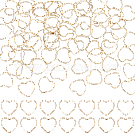 Beebeecraft 1 Box 80pcs Heart Linking Rings 24K Gold Plated Brass Frames Connectors Heart Hollow Charms for Bracelet Necklace Jewelry Making KK-BBC0008-67-1