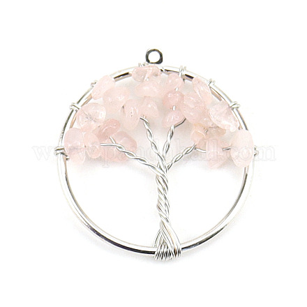 Pendentifs arbre de quartz rose naturel pour la vie WG82707-03-1