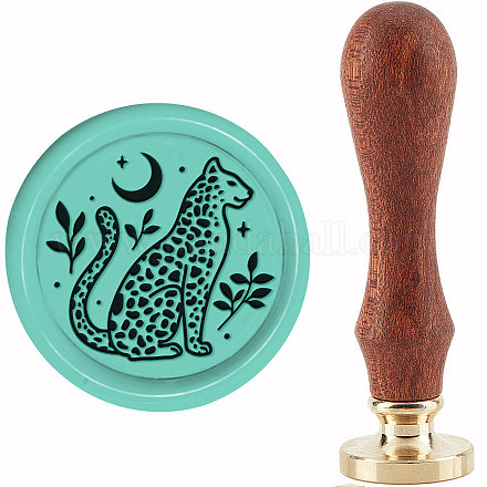 CRASPIRE Wax Seal Stamp Leopard Animal Leaves Moon Sealing Stamp Copper Seals Retro Removable Brass Stamp Head with Wooden Handle for Envelopes Letter Invitations Cards Wedding Gift Package AJEW-WH0184-1126-1
