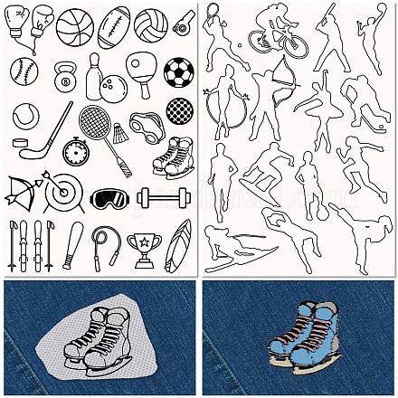 CRASPIRE 2 Sheets Sports Athlete Water Soluble Embroidery Patterns Stabilizers Football Hand Sewing Stick and Stitch Transfers Fabric Wash Away Pre-Printed Self Adhesive for Bags Cloth Sewing Lovers DIY-WH0514-024-1