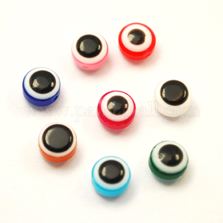 Flat Round Evil Eye Resin Beads X-RESI-R038-M-1