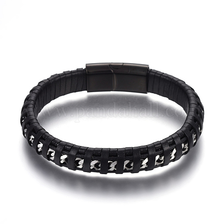 Leather Braided Cord Bracelets BJEW-E352-10B-1