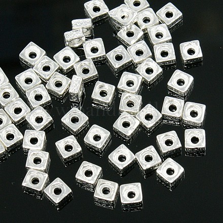チベットスタイル正方形のスペーサービーズ  カドミウムフリー＆鉛フリー  銀  約5mm長  5 mm幅  穴：1.4mm K096V021-1