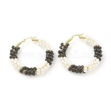 Boucles d'oreilles créoles huggie en perles de porcelaine pour femmes EJEW-C003-01A-RS-1