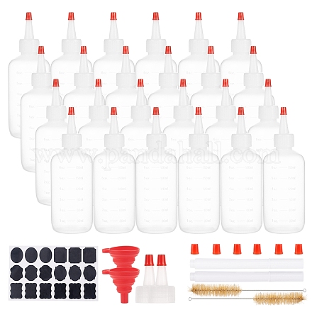 プラスチック目盛りスクイズボトル  赤い先端キャップ付き  ケチャップ用の丈夫な噴出ボトル  ソース  シロップ  ドレッシング  アート＆クラフト  ホワイト  5.3x12.5cm  容量：180ミリリットル AJEW-BC0001-02B-1