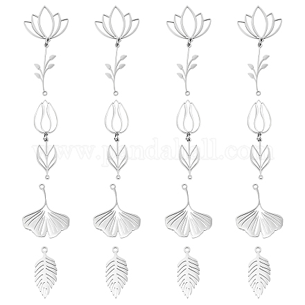 DICOSMETIC 16Pcs 4 Style Stainless Steel Leaf Pendants Leaves Branch Charms Small Hole Ginkgo Charms for DIY Crafting Bracelet Jewelry Making STAS-DC0005-50-1