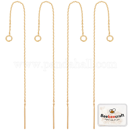 Beebeecraft 10Pcs/Box Ear Threads 105mm Long Chain Dangle Bar Earrings with Loop 18K Gold Plated Ear Threads 0.8mm Pin for DIY Earring Making KK-BBC0002-60-1