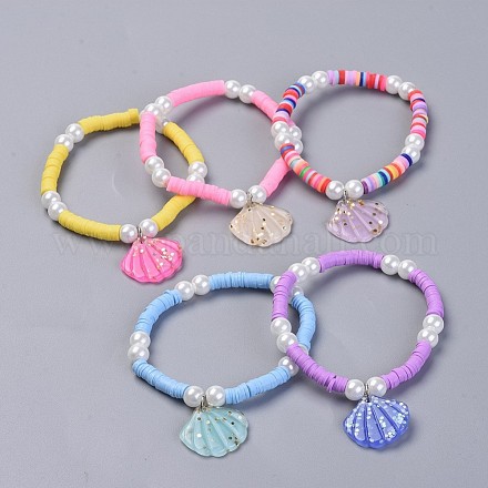 Umweltfreundliche handgefertigte Heishi Perlen aus Fimo für Kinder Stretch-Armbänder für Kinder BJEW-JB04345-1