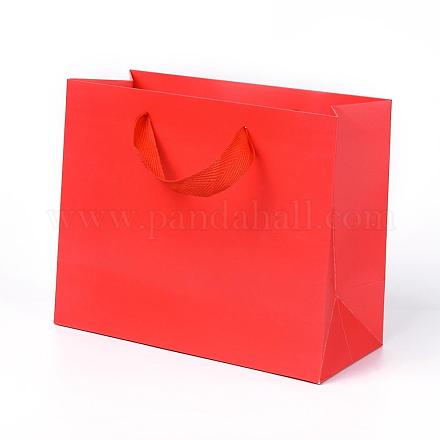 クラフト紙袋  ハンドル付き  ギフトバッグ  ショッピングバッグ  長方形  レッド  18x22x10.2cm AJEW-F005-04-A-1