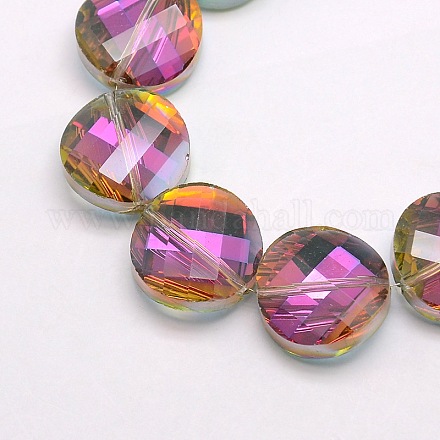 Electroplate Crystal Glass Flat Round Beads Strands EGLA-F063B-04-1