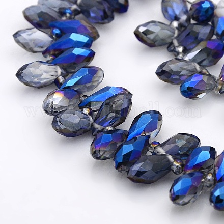 Half Plated Faceted Teardrop Electroplate Glass Pendants Beads Strands GLAA-A023A-HP03-1