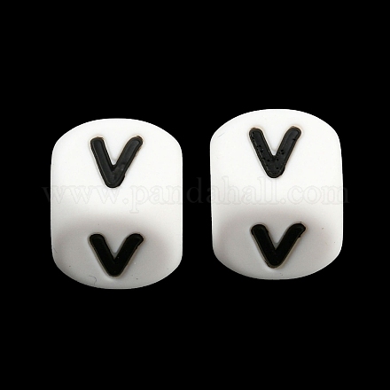 20 Uds. Cuentas de silicona con letras de cubo blanco JX432V-1