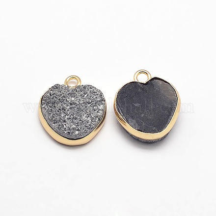 Electroplate Natural Druzy Crystal Charms G-A124-07D-1