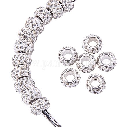 NBEADS 100 Pcs Clear Crystal Rhinestone Large Hole European Beads Pave Clay Rondelle Spacer Beads for European Snake Chain Charm Bracelet CPDL-NB0001-06-1