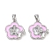Brass Micro Pave Clear Cubic Zirconia Pendants, with Enamel, Flower with Butterfly, Platinum, 15.5x15.5x4mm, Hole: 4.5x2.5mm