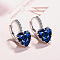 Brass Cubic Zirconia Clip-on Earrings, Heart, Platinum, Dark Blue, 16x7mm