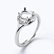 Anti-Tarnish Rhodium Plated 925 Sterling Silver Finger Ring Components, with Cubic Zirconia, Adjustable, Oval, Platinum, Size 8 (18mm), 2mm wide, Tray: 6x7mm
