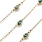 Enamel & 304 Stainless Steel Link Chains, Ion Plating(IP), Soldered, Real 18K Gold Plated, Evil Eye, with Spool, Green, 10.5x4x3.5mm
