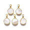 Brass Charms, with Freshwater Shell, Nickel Free, Real 18k Gold Plated, Flat Round, Seashell Color, 12x10x3mm, Hole: 2x4mm