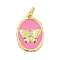 Rack Plating Brass Enamel Pendants, with Jump Ring, Cadmium Free & Lead Free, Long-Lasting Plated, Real 18K Gold Plated, Oval with Butterfly Charm, Pearl Pink, 18x12x2.5mm, Hole: 3mm