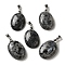 Natural Larvikite Pendants, Oval Charms with Rack Plating Platinum Plated Brass Snap on Bails, 30x21.5~22x6~6.5mm, Hole: 6x4mm