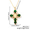 Brass Pave Cubic Zirconia Virgin Mary Cross Pendant Necklaces, Fashionable Gift for Women, Golden, Green, 15.75 inch(40cm)