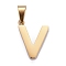 Ion Plating(IP) 304 Stainless Steel Letter Pendants, Manual Polishing, Alphabet, Golden, Letter.V, 18x13.8x3.5mm, Hole: 6.5x3.5mm
