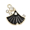 Alloy Enamel Pendants with Rhinestone, Leaf Charms, Black, 21.5x17.5x4mm, Hole: 2mm