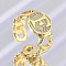 Brass Micro Pave Clear Cubic Zirconia Open Cuff Rings for Women, Letter, Rack Plating, Long-Lasting Plated, Cadmium Free & Lead Free, Real 18K Gold Plated, Letter F, 11.5mm
